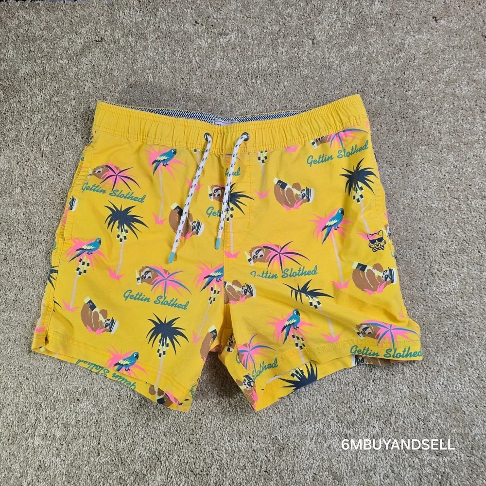 Party Pants Mens Yellow Gettin Slothed Swim Trunks Shorts P12311115 Large